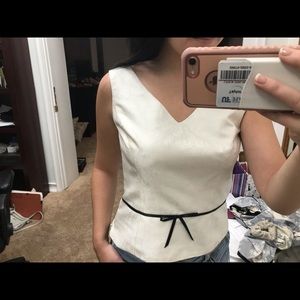 ANNE TAYLOR | Cream Work Top Black Lace Blouse